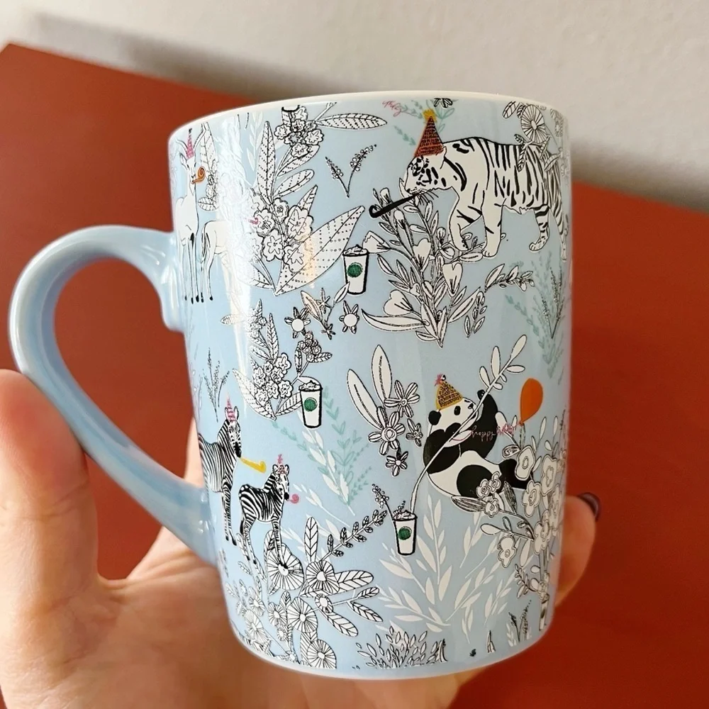 Starbucks 2020 Birthday Zoo Party Animals Coffee Tea Mug Blue 10 oz 295 ml